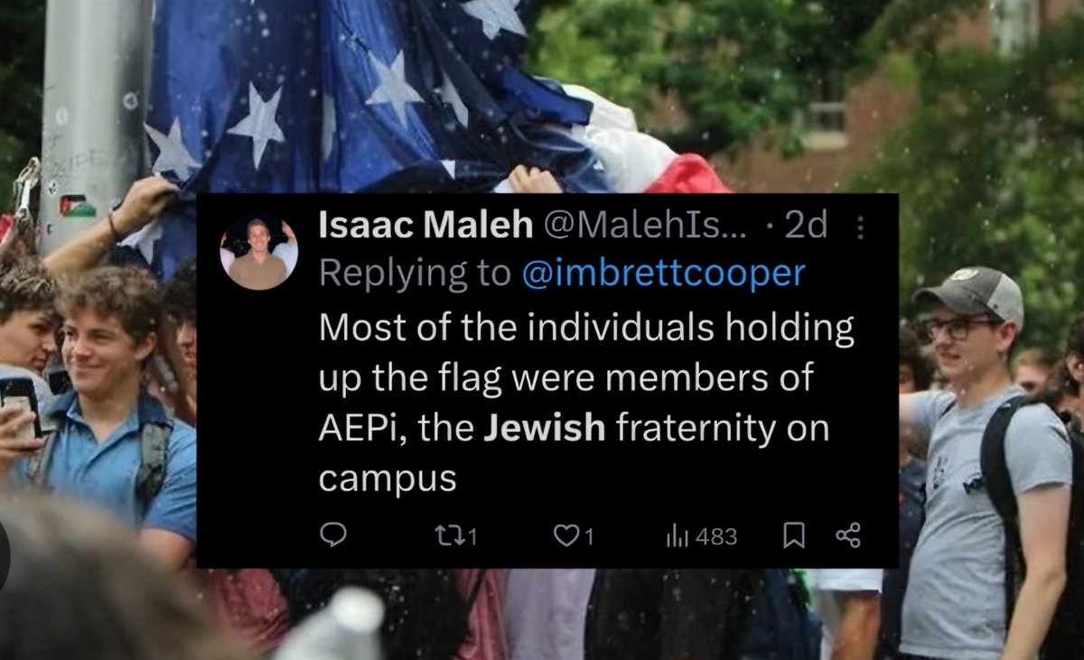 AidenHunterX's tweet photo. The Jews are loyal to their own people first and foremost. But when their interests must be advanced, they shape-shift into the most patriotic Americans. 

The Jew drapes the American flag over himself like a coat of paint to incite Americans against his enemy.  

The Jewish media is there to film it all and rally Americans into war. The Jew's fight now becomes our fight.

 #FratJews