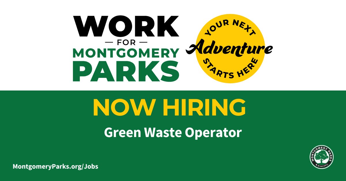 Montgomery Parks is seeking an experienced Equipment Operator to serve as the Green Waste Operator at Pope Farm Nursery in Gaithersburg, Maryland. Apply by May 11: mocoparks.org/4df4vjY