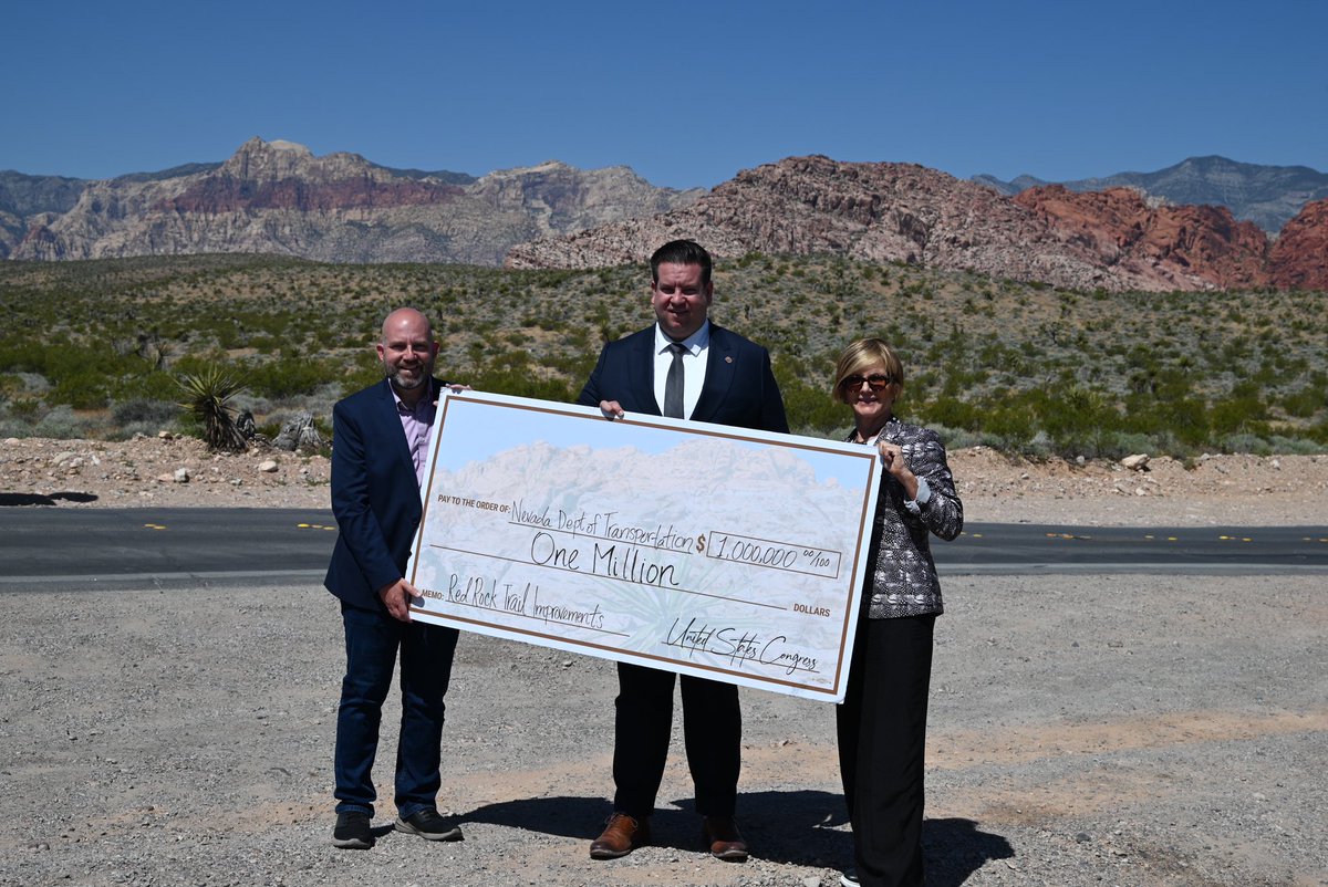 In 2005, @LVMPD Officer Don Albietz was killed by a hit & run driver while bike riding in Red Rock Canyon. That tragedy spurred a years-long fight for safer conditions.   Today, I was proud to secure $1 million for the Red Rock Legacy Trail & to make public lands safer for all.