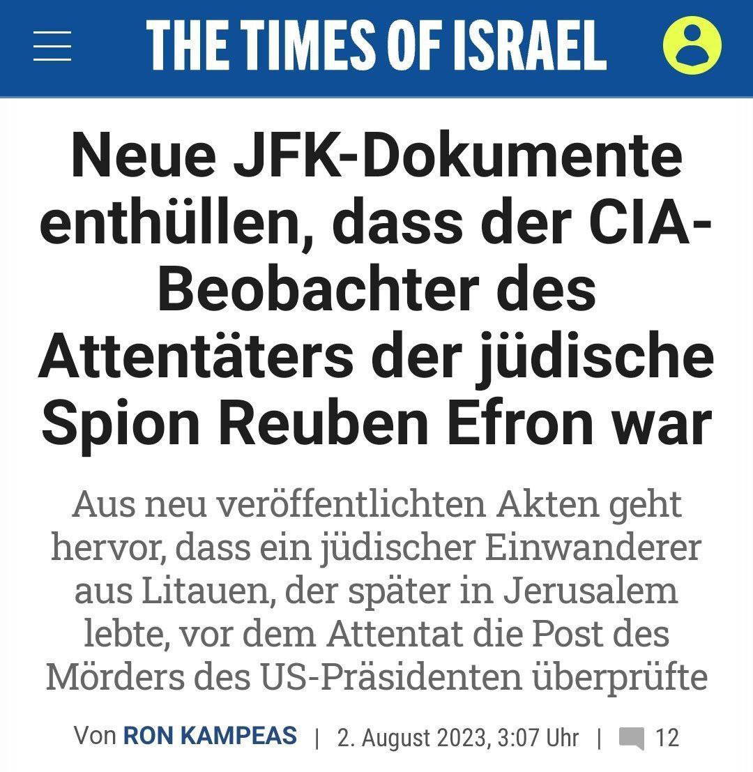 🇮🇱 Neue JFK-Dokumente enthüllen, dass der CIA-Beobachter des Attentäters der jüdische Spion Reuben Efron war Aus neu veröffentlichten Akten geht hervor, dass ein jüdischer Einwanderer aus Litauen, der später in Jerusalem lebte, vor dem Attentat die Post des Mörders des…
