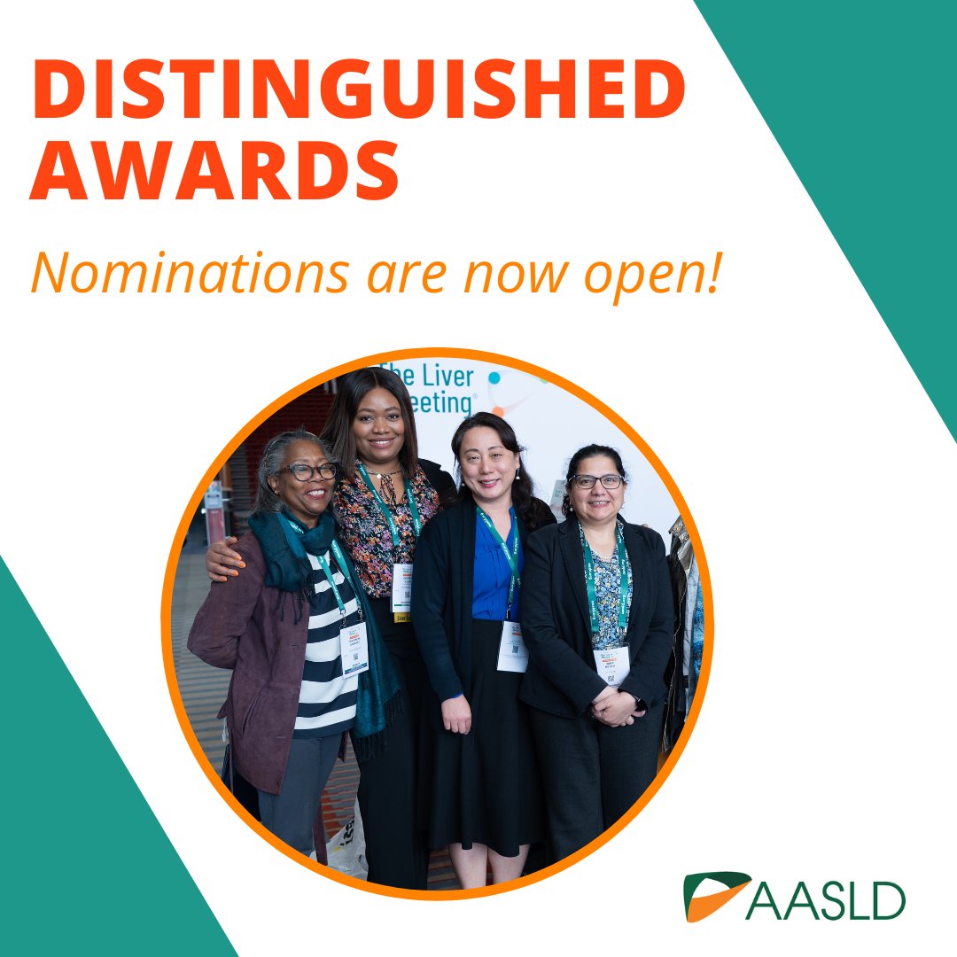 AASLD is now accepting applications for our highest honor, the Distinguished Awards. Do you know someone who deserves recognition for their professional achievements in hepatology? Submit a nomination by Monday, June 3rd. Self-nominations are welcomed. aasld.org/distinguished-…