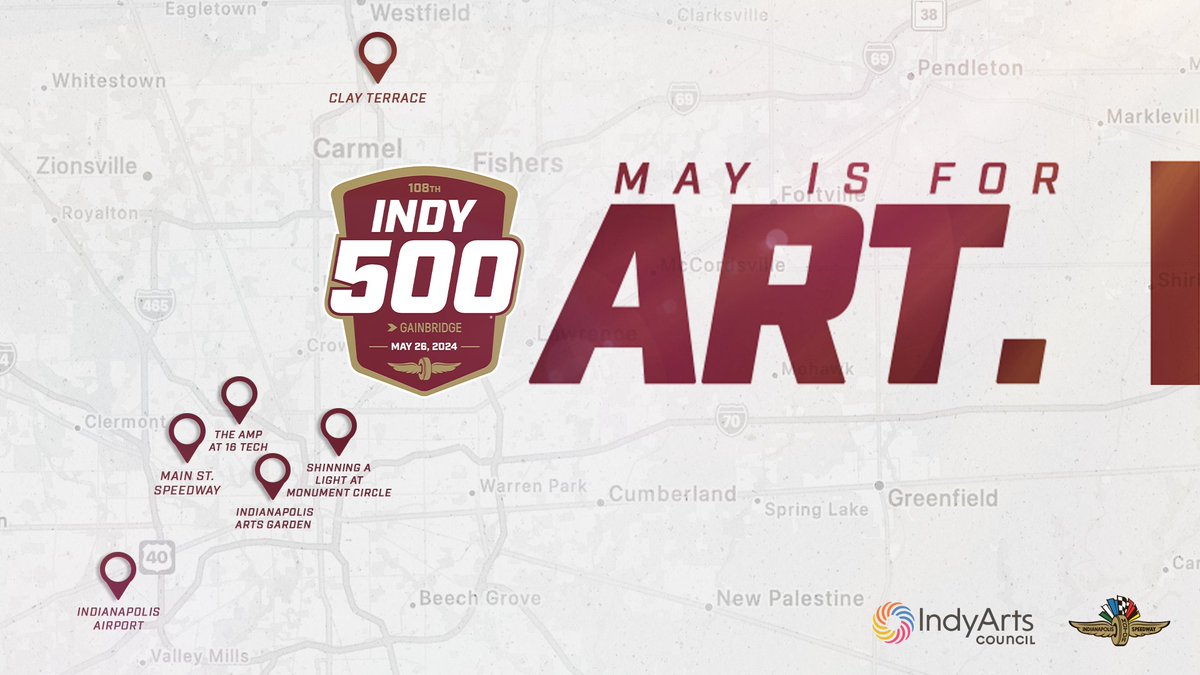 Where can you find this year's Welcome Race Fans artwork? All across Central Indiana! Here's a map to help you find your favorite #Indy500 art in our community. #INDYCAR | @artscouncilindy