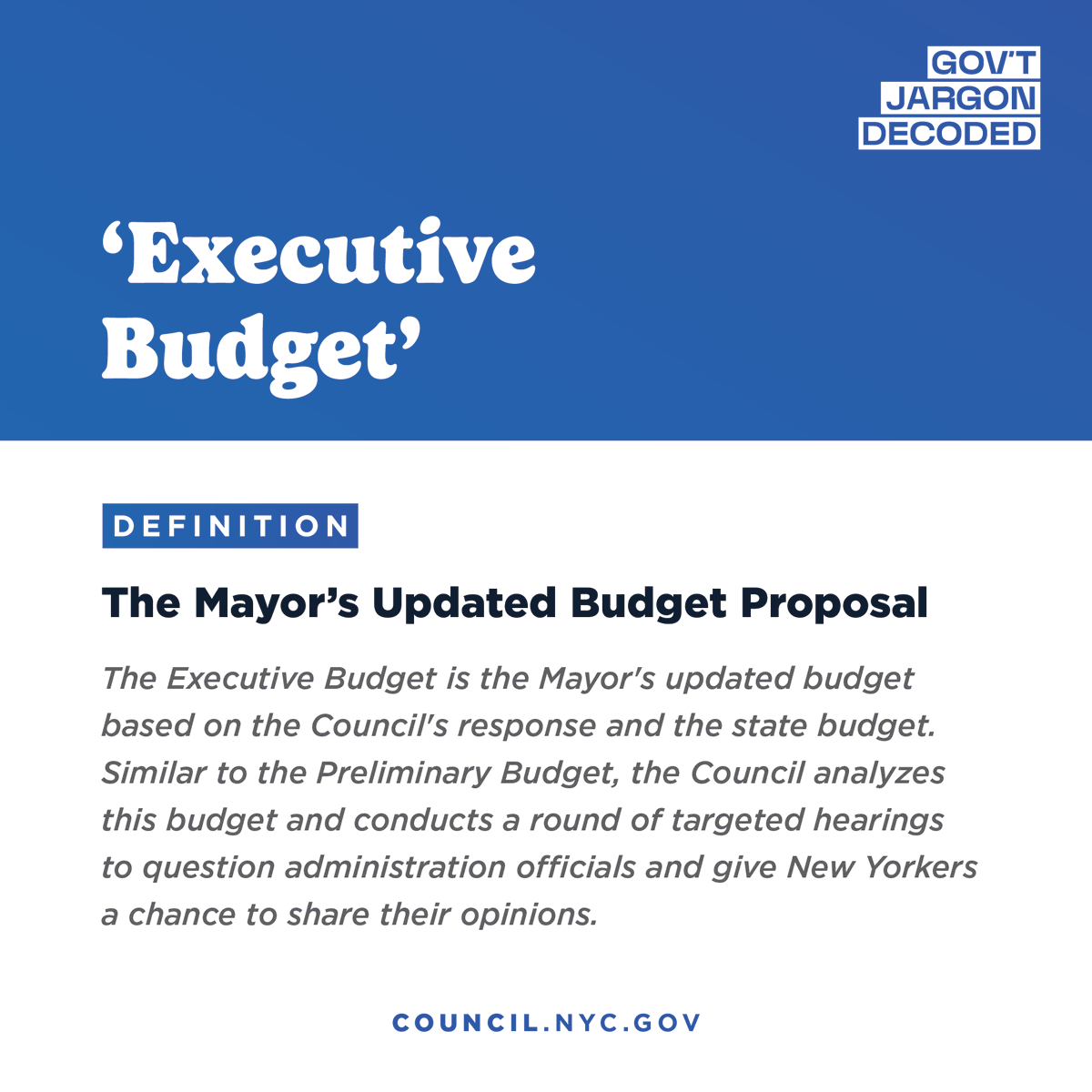 The city's budget process can be confusing, so we're here to help. Starting next week, the Council will begin our Executive Budget hearings. What's the Executive Budget? Read on 👇