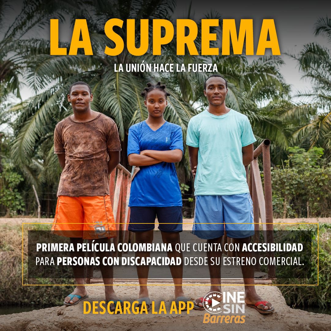 ¡Cine Inclusivo! #LaSupremaPelícula, gracias a la alianza con @Ministerio_TIC, se convierte en la primera película colombiana que desde su estreno comercial está accesible para personas con discapacidad a través de la app Cine sin Barreras.