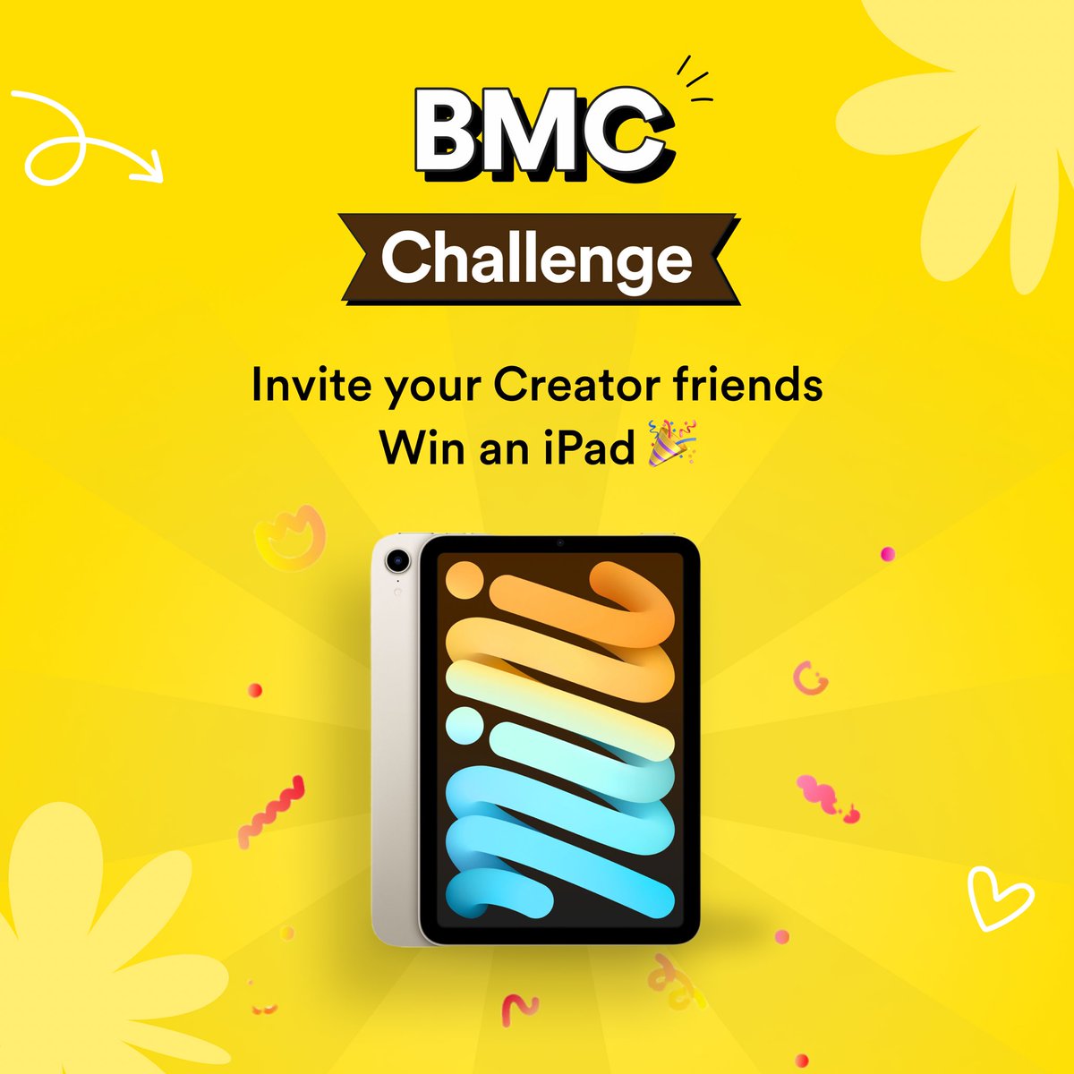 Introducing BMC Referral Challenge🎉 Refer your friends, unlock exclusive perks like Video replies, Newsletter shoutouts and much more💛 The creator who refers the highest number of creators in May wins an 🤩iPad🤩 👉studio.buymeacoffee.com/refer RT this tweet for a surprise ☕️