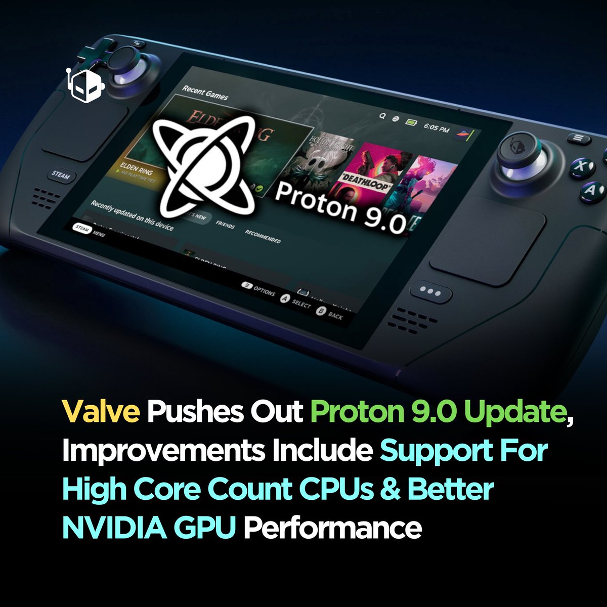 Valve has released its Proton 9.0 software update which adds improved support for NVIDIA GPUs and high core count CPUs. wccftech.com/valve-pushes-o…