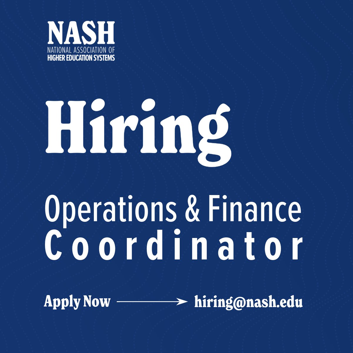 🌟 Join Our Team! 🌟 We're hiring an Operations and Finance Coordinator to join NASH's dynamic team! 💼 Click the link below to learn more and apply before May 31, 2024.

nash.edu/careers/

#NowHiring #OperationsJob #FinanceJob #CareerOpportunity #NASH