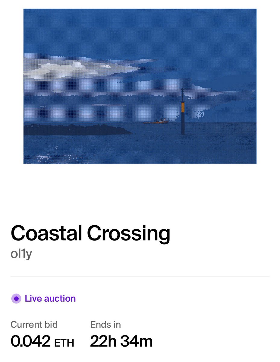 Wow, just checked my phone and saw that an ANON has kicked off the auction for ‘Coastal Crossing’! Thank you so much, please drop me a DM if you see this. Just under 24 hours left to go! 🙏 🔛⛓️📷