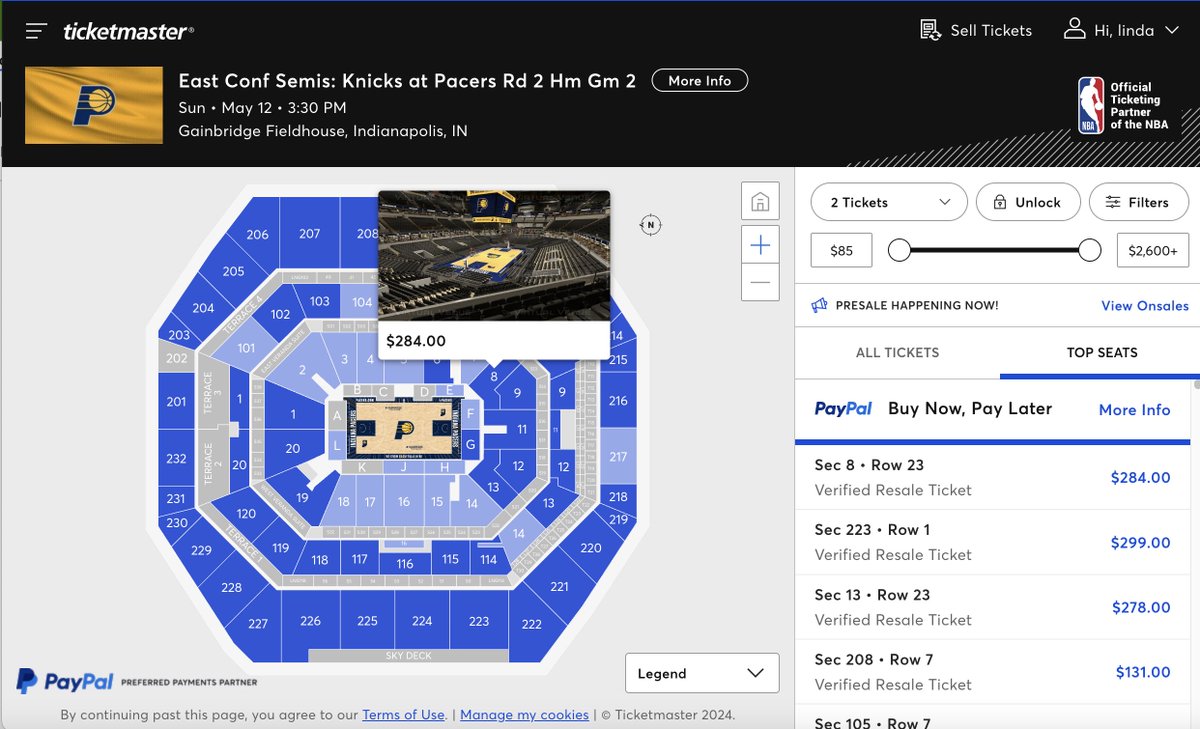 The @nyknicks and @TheGarden have to do better, nose bleeds should never cost more than $200 for any playoff game. Section 100s should never exceed $500. I mean look at the price point for the Pacers Game 3 and 4: