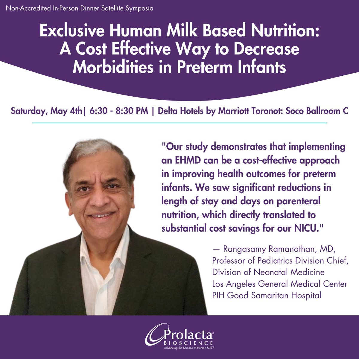 PAS Alert – Preterm Health Symposium Dr. Rangasamy Ramanathan presents published data showing how using an Exclusive Human Milk Diet saved $1.8M over two years. The hospital reduced the length of stay and parenteral nutrition use. hubs.li/Q02w3vl90