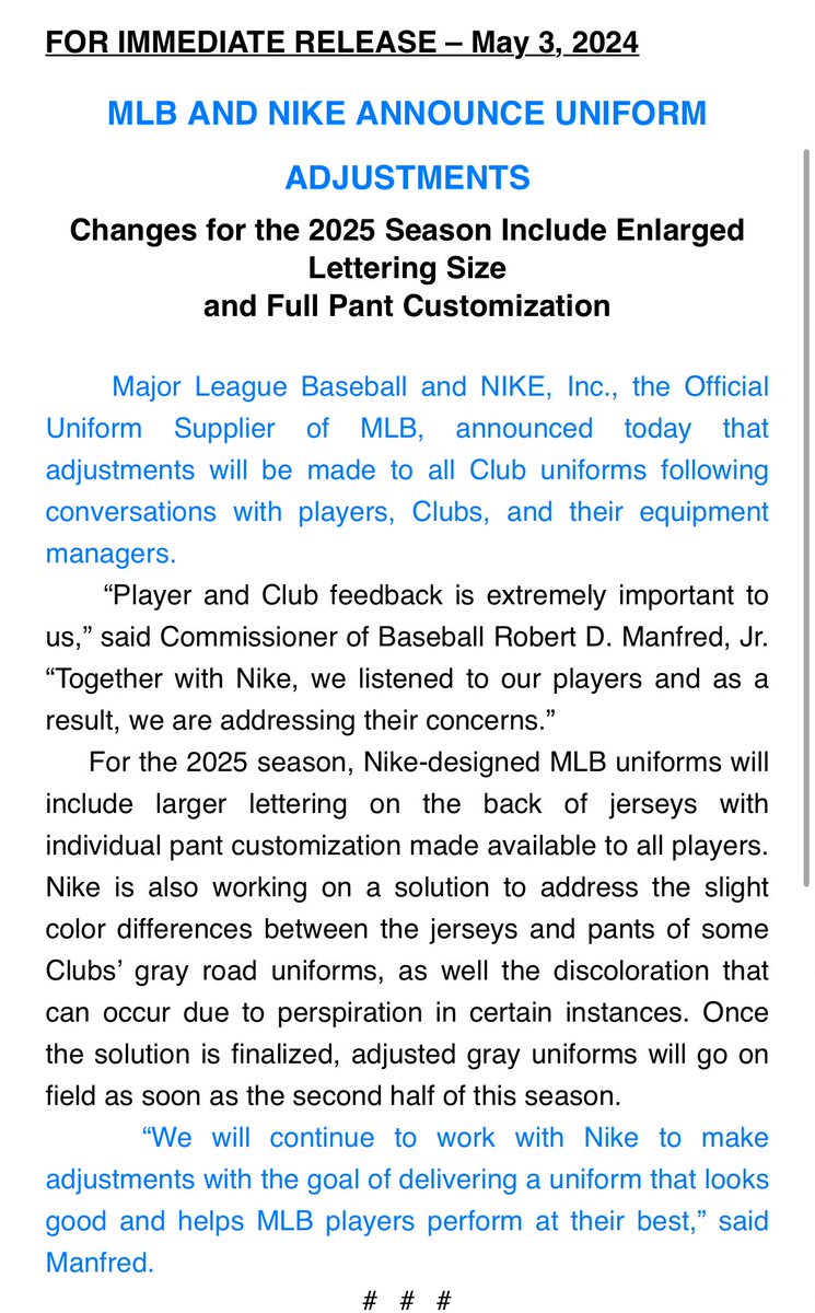 #MLB and Nike have announced (necessary) changes to the uniform both this season and in 2025…