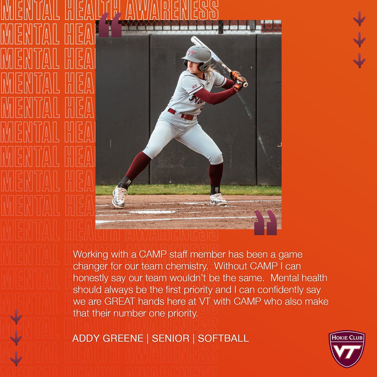 Here's what Addy Greene had to say about the Counseling and Athletic Mental Performance staff at Virginia Tech ⬇️ Make a Gift: vthoki.es/XUu43