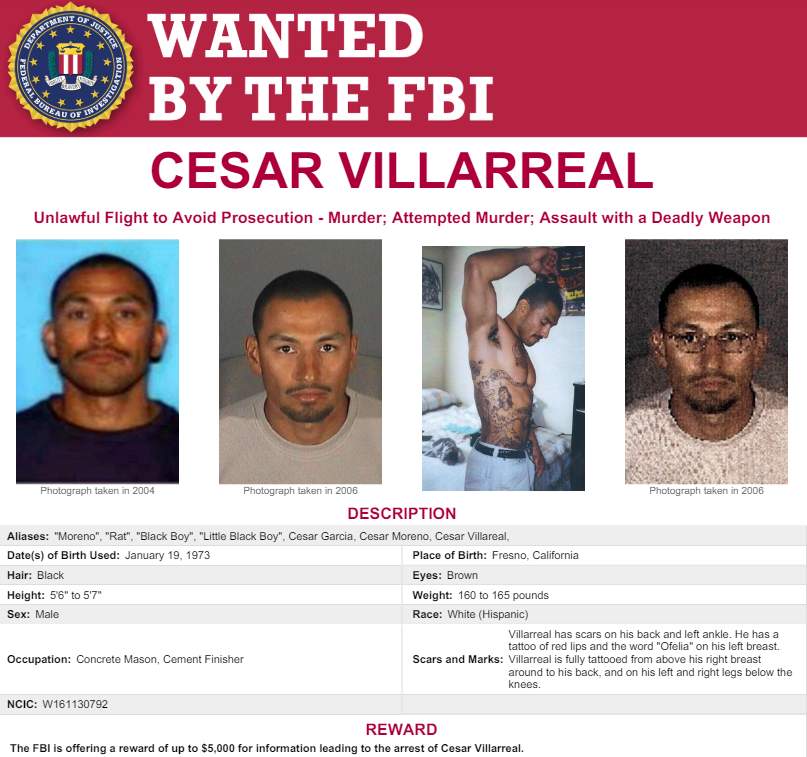 The #FBI seeks the public's help with locating Cesar Villarreal, #wanted for shooting two men, one fatally, after an argument. Please contact FBI Los Angeles with information at 3104776565 or submit tips to tips.fbi.gov. #FugitiveFriday #Reward
fbi.gov/wanted/murders…