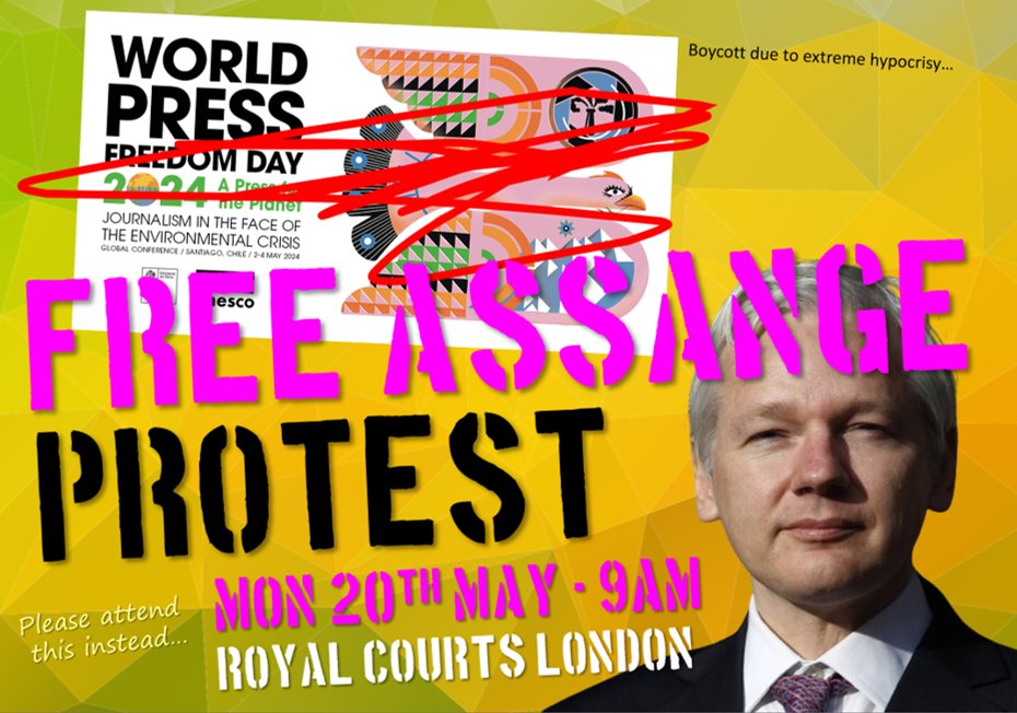 @MediaFreedomC @MinnaLiinaLind @UNESCO @mariaressa @GaelGarciaB @Mugira HELP save Julian Assange, London + Worldwide protests Monday 20th May... #FreeAssange #LetHimGoJoe #WorldPressFreedomDay