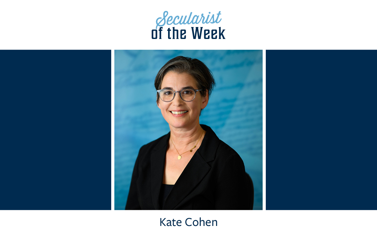 FFRF Action Fund’s “Secularist of the Week” is Kate Cohen (@KateCohen92), Washington Post contributing columnist and author, for appearing as the keynote speaker at the inaugural congressional Reason Reception and pushing back against the National Day of Prayer.