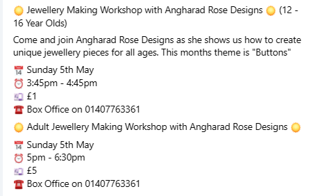Jewellery Making Workshop with Angharad Rose Designs 
#CreuHeulwen #CreatingSunshine #FreeWorkshops