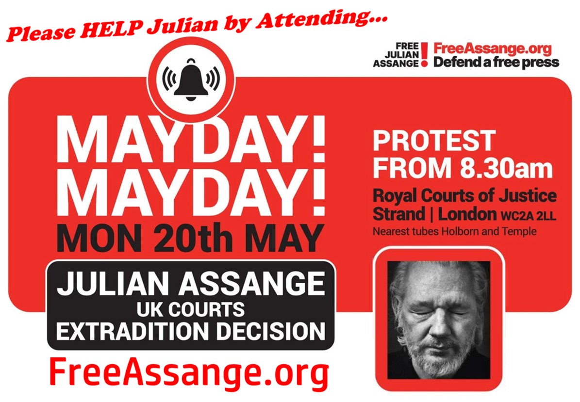 @MediaFreedomC @NobelPeaceOslo @CzechEmbassyNO @SweAmbNo @RSF_inter HELP save Julian Assange, London + Worldwide protests Monday 20th May... #FreeAssange #LetHimGoJoe #WorldPressFreedomDay