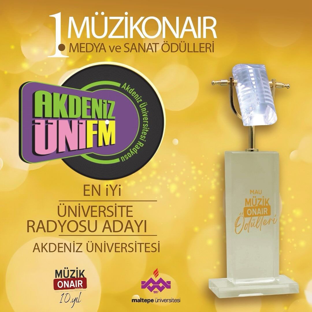 Müzikonair Medya ve Sanat Ödülleri'nde radyomuz aday gösterildi. Oylamak için @Müzikonair Instagram hesabına girip AKDENİZUNIFM postunu beğenin ve yorumlara "Akdeniz Üniversitesi Radyosu" yazın. Son oy kullanma tarihi 12 Mayıs 2024 Pazar. Desteklerinizi bekliyoruz!