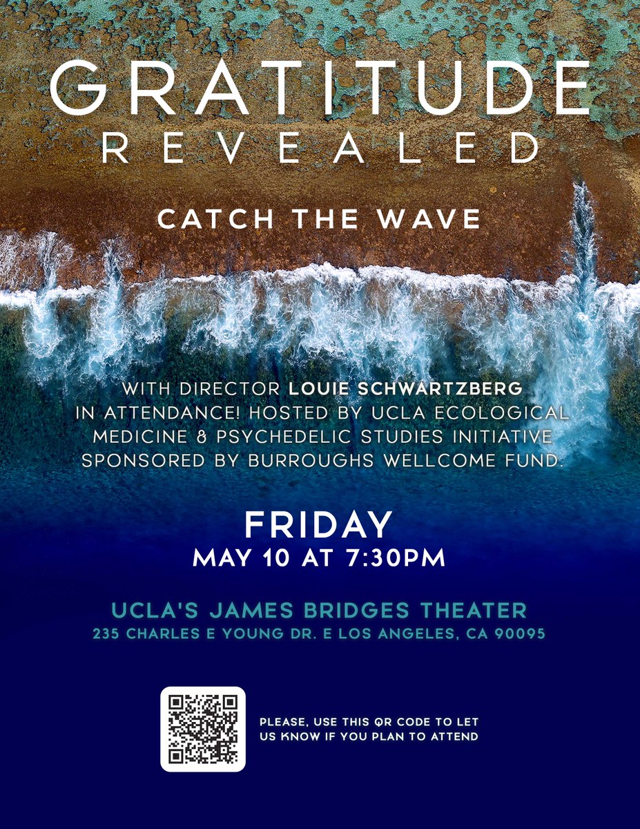 Los Angeles! Don't miss the FREE screening of 'Gratitude Revealed' at UCLA on 5/10. Experience this inspiring film, followed by an audience Q&A with director @louiefilms RSVP now to claim your spot: bit.ly/3JKcacv #GratitudeRevealed