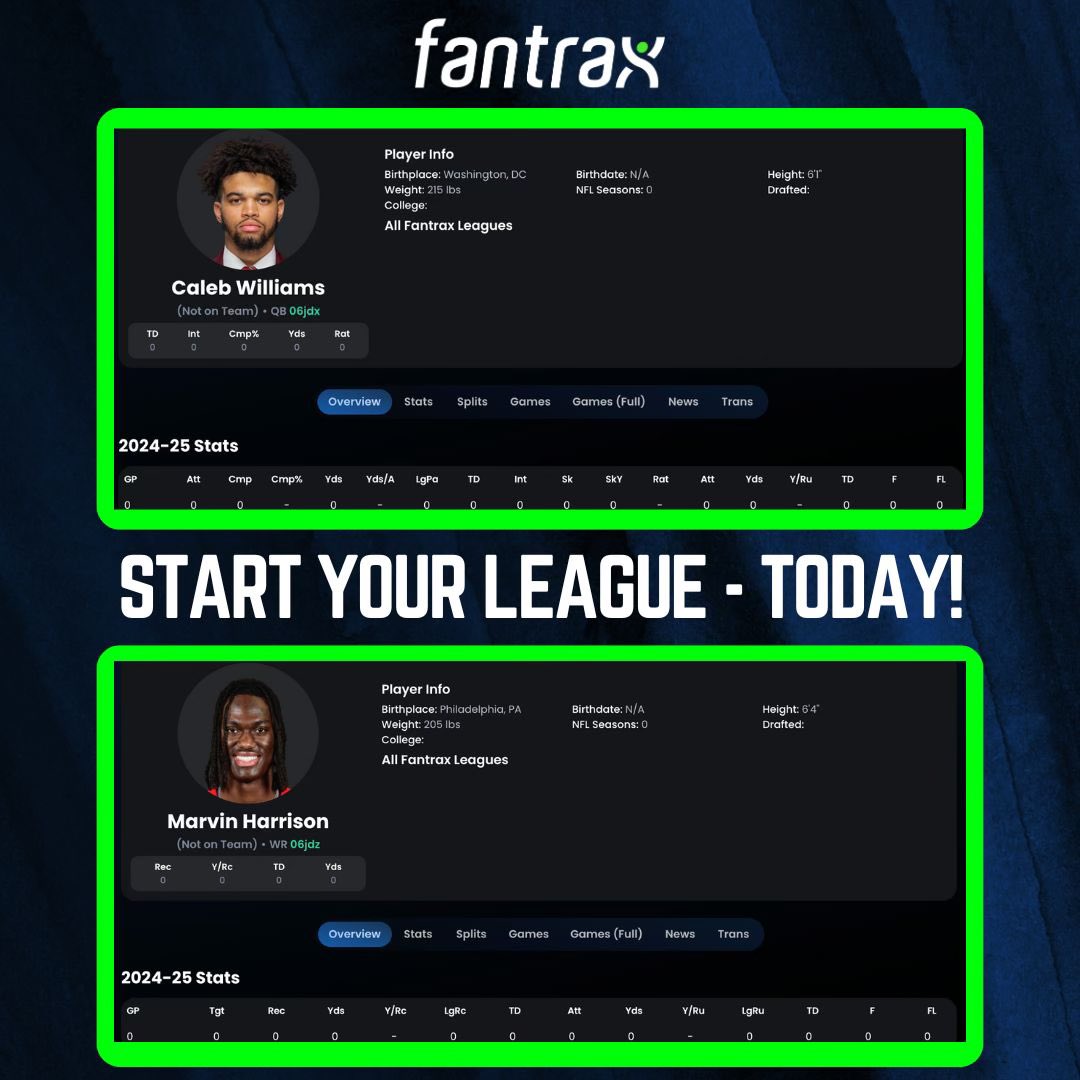 I know some of you are itching for a Dynasty Startup... Start one TODAY on the Fantrax app The 2024 Class is waiting (with pictures 😉)