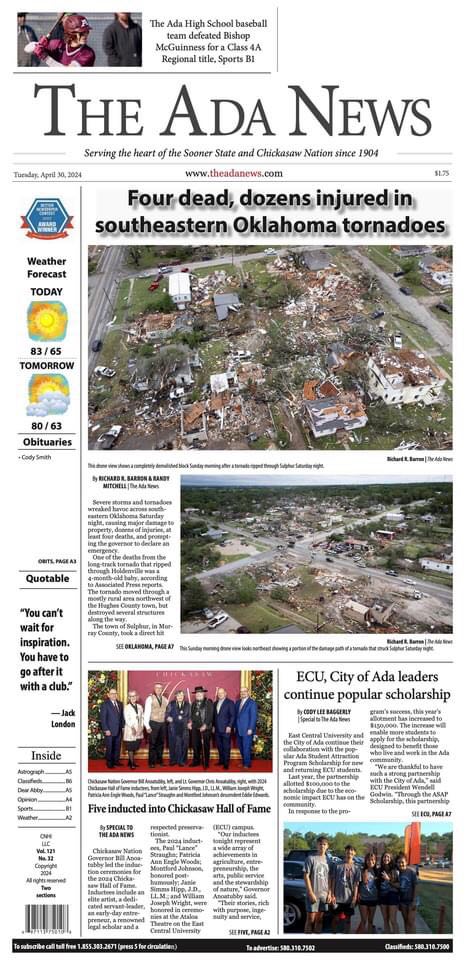 This week's front pages from the areas greatly affected by tornadoes last weekend. Our thoughts are with these staffs as they help their communities recover.