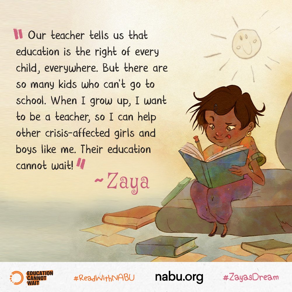Our teacher tells us #Education is the right of every child, everywhere. But there are so many who can’t go to school. When I grow up, I want to be a #teacher, so I can help other girls+boys like me. Their #EducationCannotWait!'~Zaya

Read #ZayasDream💫: a.co/d/fXsXenM