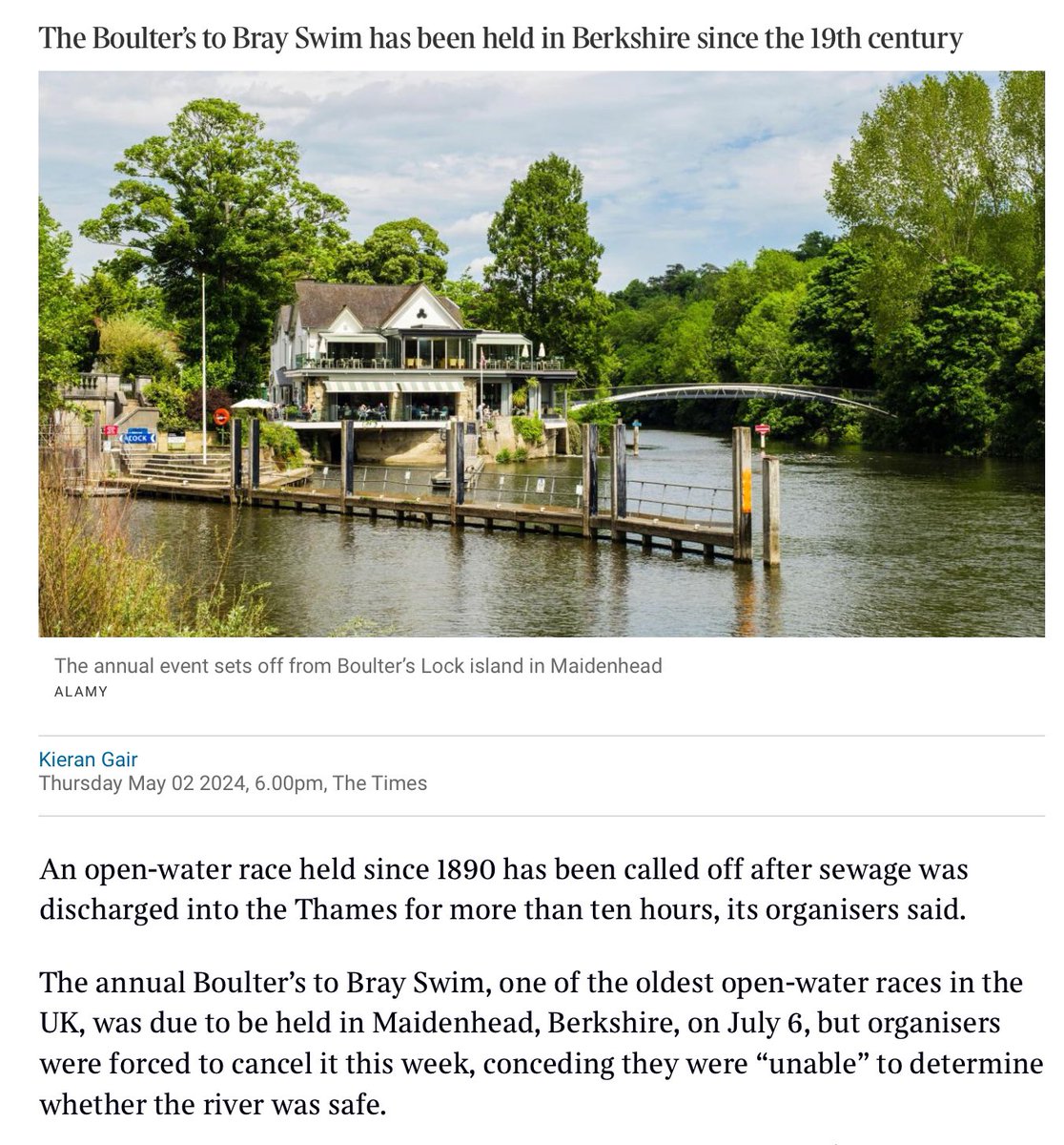 An open water swimming race that has been in the Thames since 1890 cancelled because the river has too much shit in it to be safe bit.ly/3ULqqqTh what have we come to?