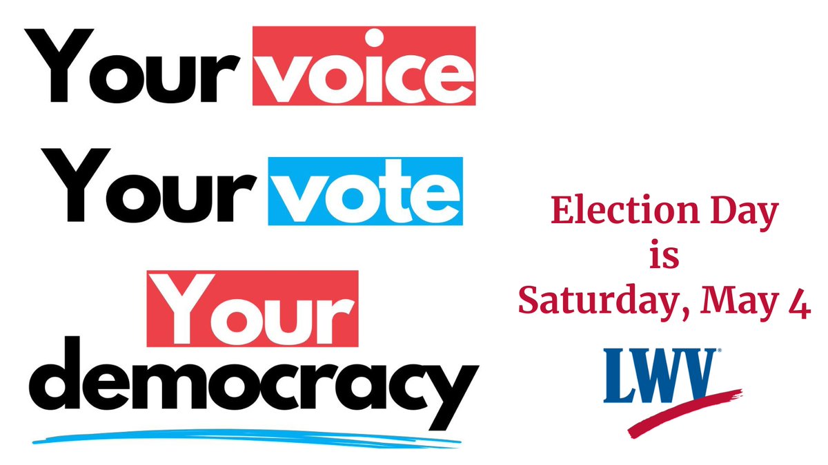 Make a plan to vote. Election Day is TOMORROW, Sat., May 4 from 7 am – 7 pm. Your vote matters. Your vote is your power. Check out VOTE411.org and stand up for what matters to you. #VOTE411 #LWVD #LWV #Vote #Matters #YourVote #People #Power #ElectionDay