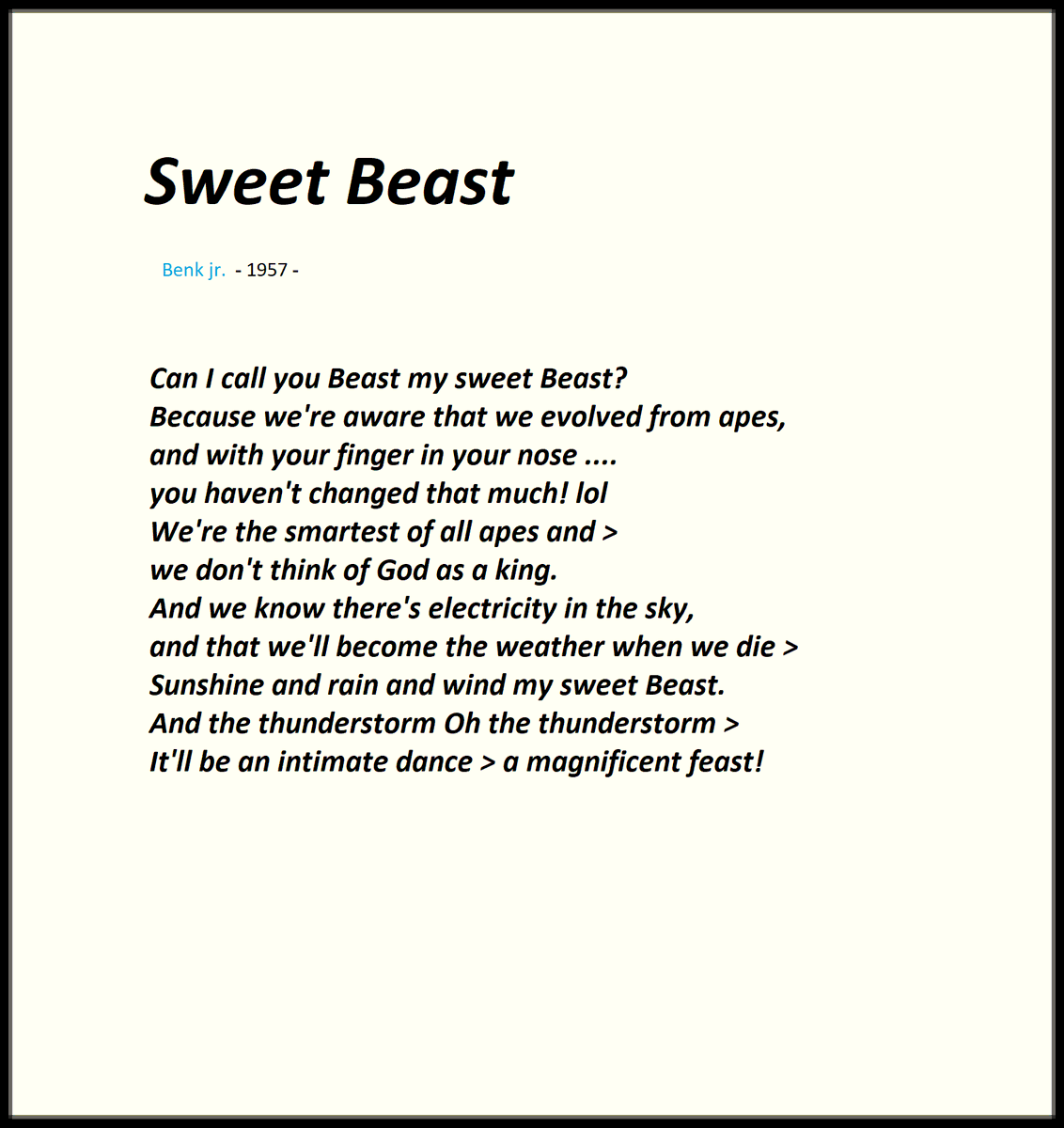#poetrycommunity  Sweet Beast   05/03/2024