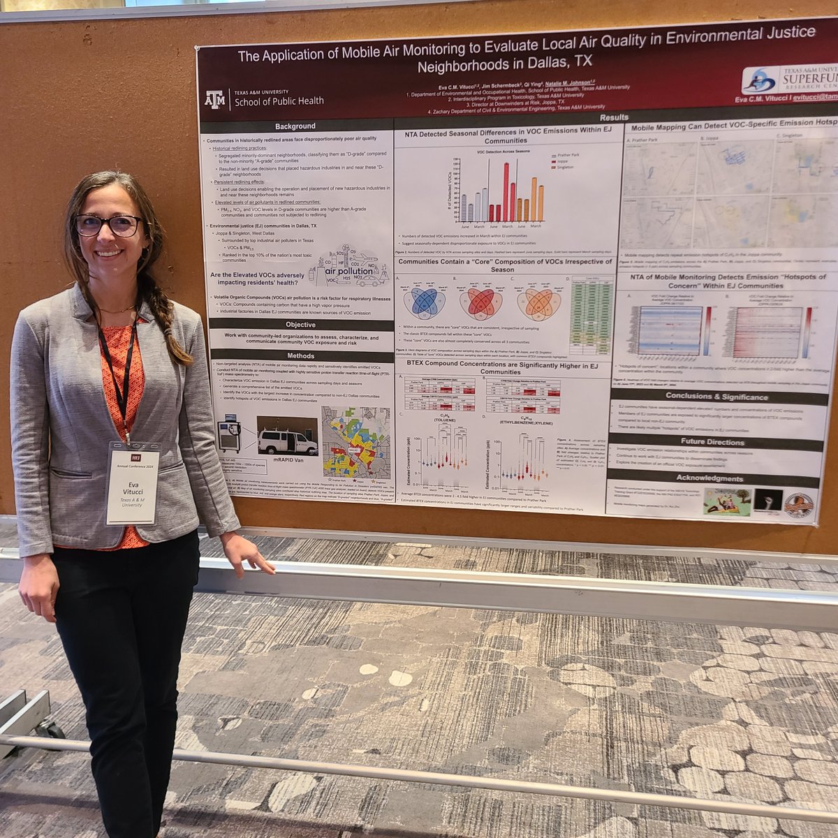 Recently @tamusuperfund and @tamu_SPH Project 2 trainees, Drs. Eva Vitucci and Xiara Favorite, presented their posters on research in EJ communities @HEIresearch conference. #TheJoppaEnvironmentalHealthProject #mobileairmonitoring  healtheffects.org/annual-confere… @SRP_NIEHS @tamuvetmed