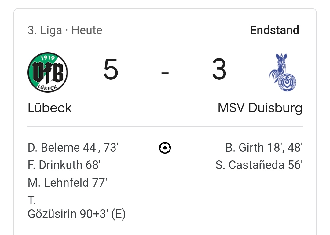 Nach 3:1 Führung in Lübeck ist Duisburg nach dem Endergebnis nun wohl auch 'mental' abgestiegen ...