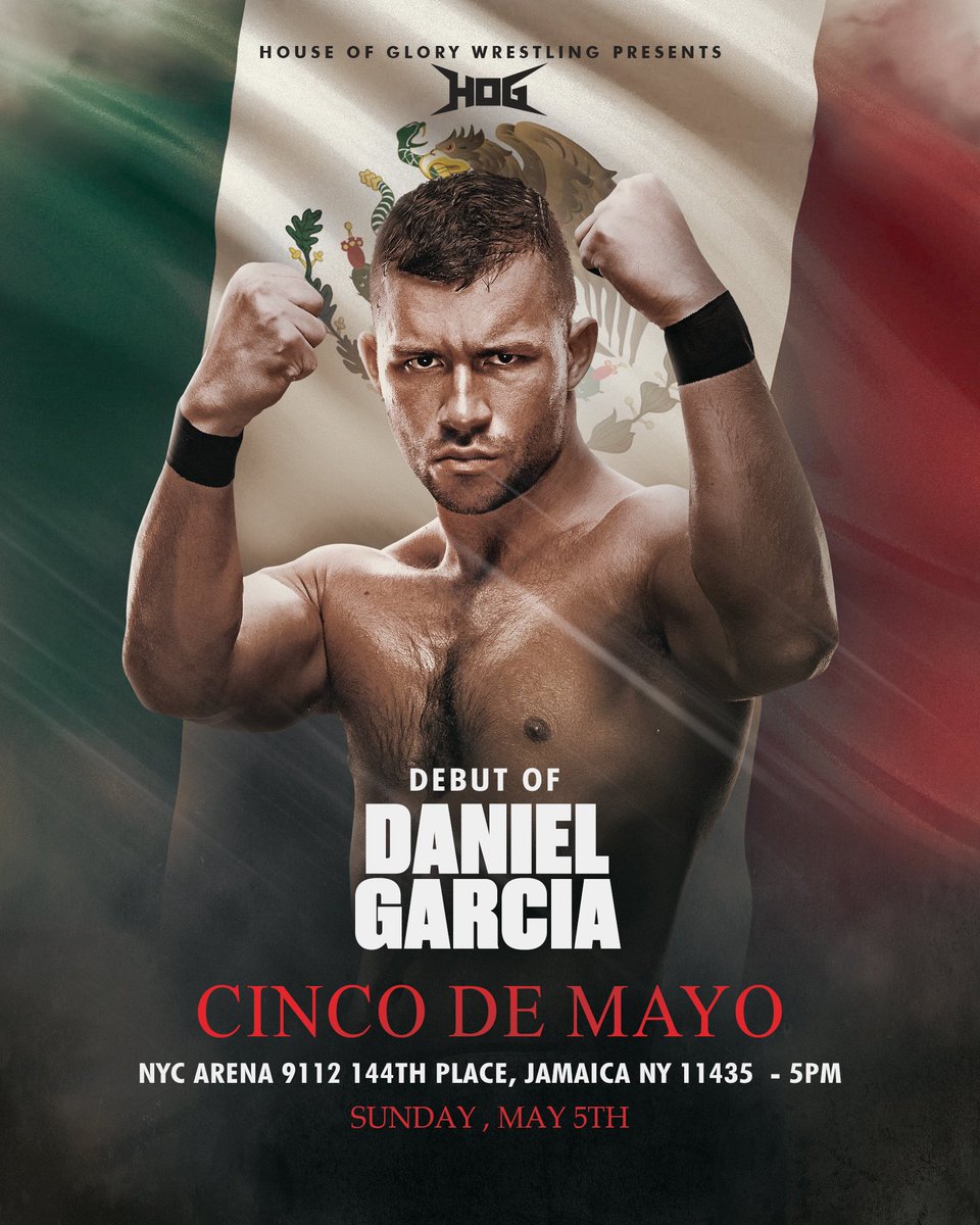 🔥BREAKING🔥 This Sunday, May 5th, AEW superstar @GarciaWrestling makes his long awaited HOG debut at #CincoDeMayo !!! 🇲🇽🇲🇽🇲🇽 Watch LIVE on @FiteTV Tickets Available ⬇️ | Bell Time 5pm tickettailor.com/events/houseof…