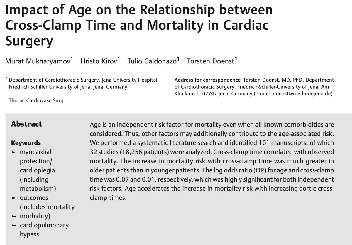 🔍 Age, even when comorbidities are isolated, remains a significant risk factor for mortality. This work, analyzing 32 studies and 18,256 patients, found that cross-clamp time correlated with mortality, being older patients at higher risk 🏥🩺

🔗 shorturl.at/kpvIN