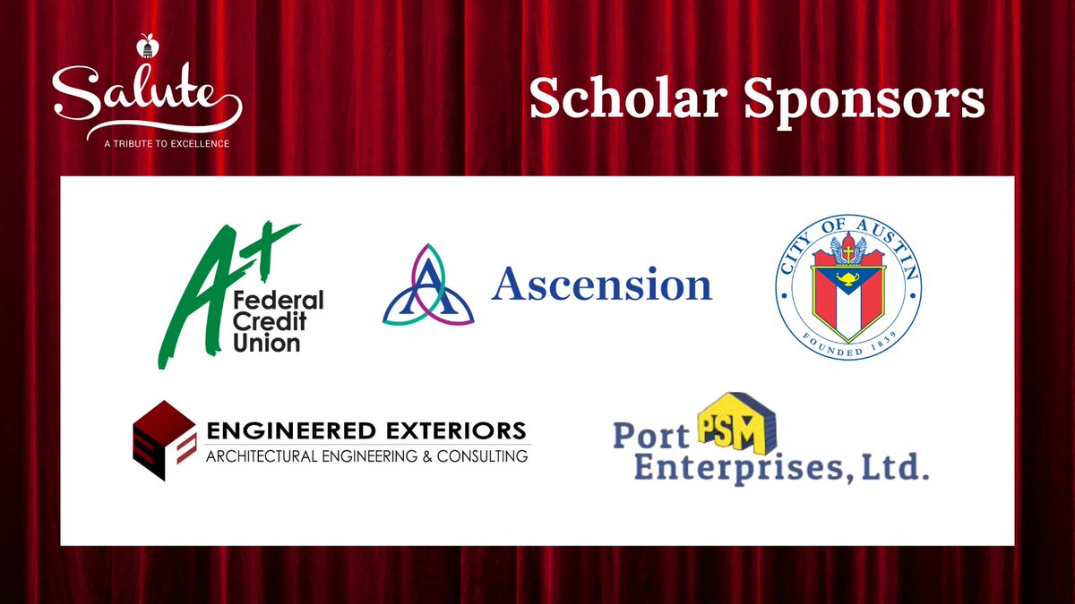 Thank you to our Salute Scholar Sponsors, including @aplusfcu, @ascensionorg, @austintexasgov, Engineered Exteriors, and Port Enterprises Ltd. We appreciate your support of APIE programs and @austinisd students! #Salute2024