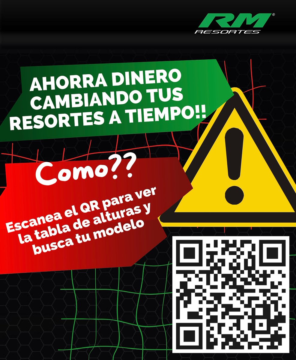 Controlaste la altura de tus resortes?🤔
¡Acá te contamos como hacerlo!✔

Podes hacerlo utilizando nuestra tabla de alturas escaneando este QR,
Esta tabla indica la altura correcta a la que debería estar tu vehículo. 

Revisa los resortes cada 50.000 km.
Reemplazalos cada 80.000