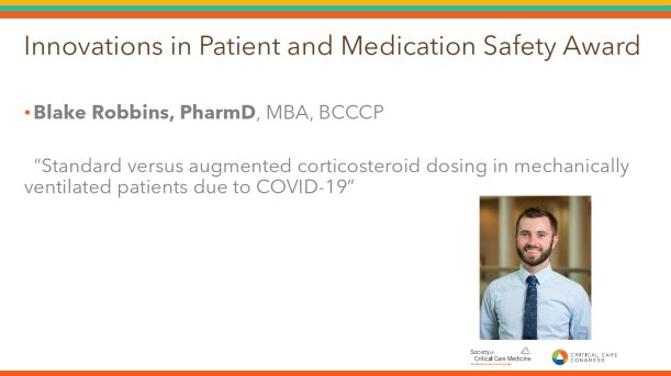 The CPP Innovations in Patient and Medication Safety Award recognizes an individual for designing/implementing a successful & novel program promoting safe medication use and patient safety in the critical care setting. Congrats to @brobbinspharmd, PharmD, MBA, BCCCP! 🎉 #PharmICU