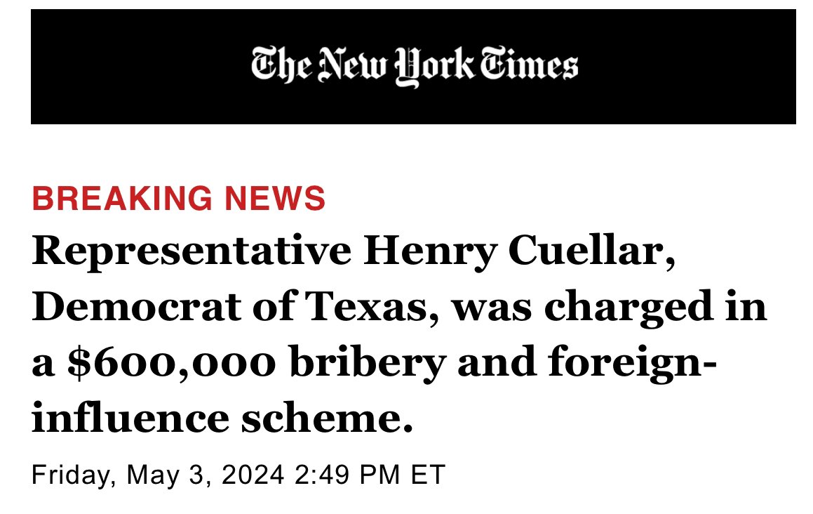 Hey MAGA, watch and learn.👇 This Texas elected DEMOCRAT was indicted for a bribery scheme. That's a crime. He will have his day in court. That's due process. If he's found guilty, there will be a penalty. It may be prison. That's not 'Election interference.' It's the law.