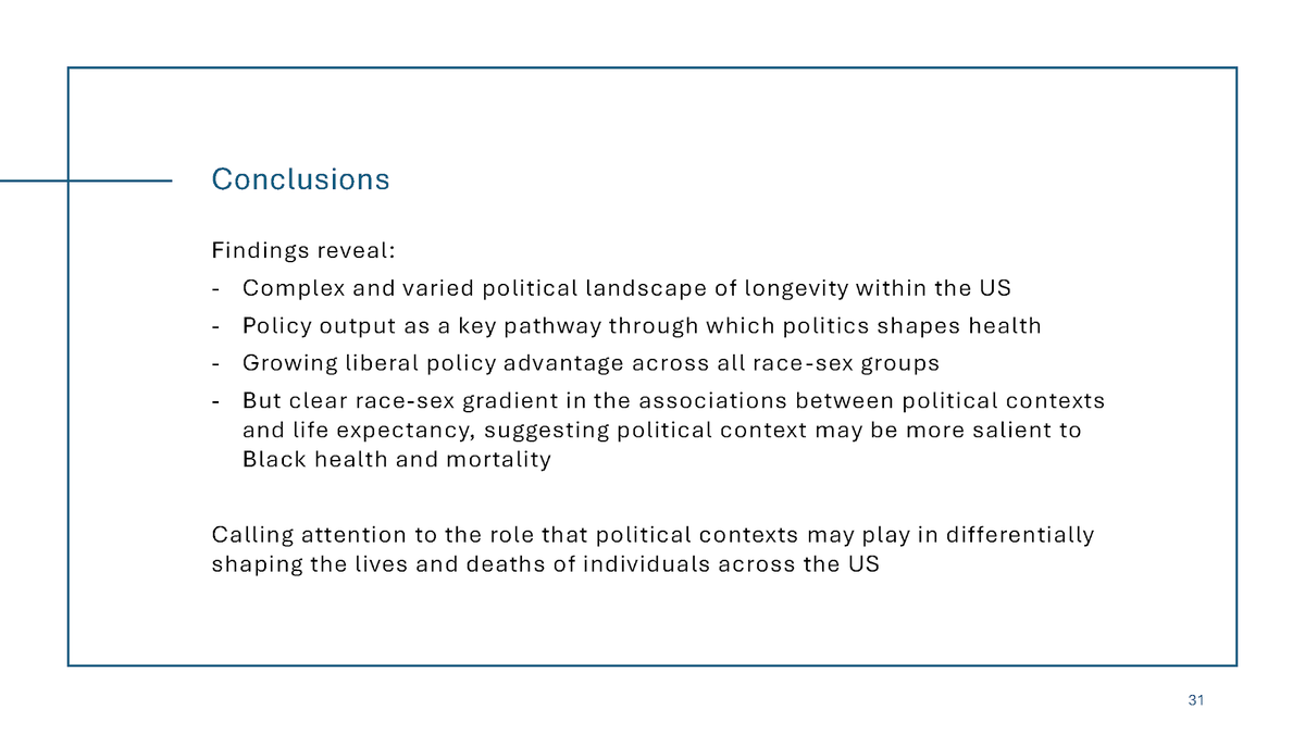 Annelise Luck PhD Candidate in #ggd & @SociologyatPenn presented her paper “The Political Geography of Longevity: Black and White Life Expectancy Trends by State Political Contexts” @PennPARC Aging Retreat She investigates the interactions between politics, policy, & health