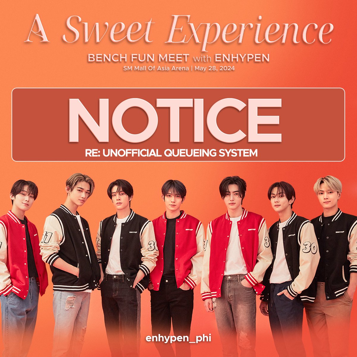 ATTENTION, please!

It has come to our attention after ENGENEs raised concerns that there are unofficial agreements were made by some ENGENEs regarding the queueing system for BENCH x ENHYPEN shopping day and claiming of tickets on Telegram.

There are no “official” queues…