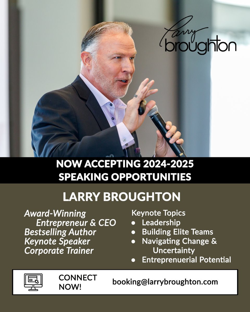 If you're looking for a speaker or trainer for your next corporate event, let's talk! Learn more about me at larrybroughton.com/speaker and book a call with me to discuss your event.

#larrybroughton #leadership #entrepreneur #keynotespeaker #corporatetrainer