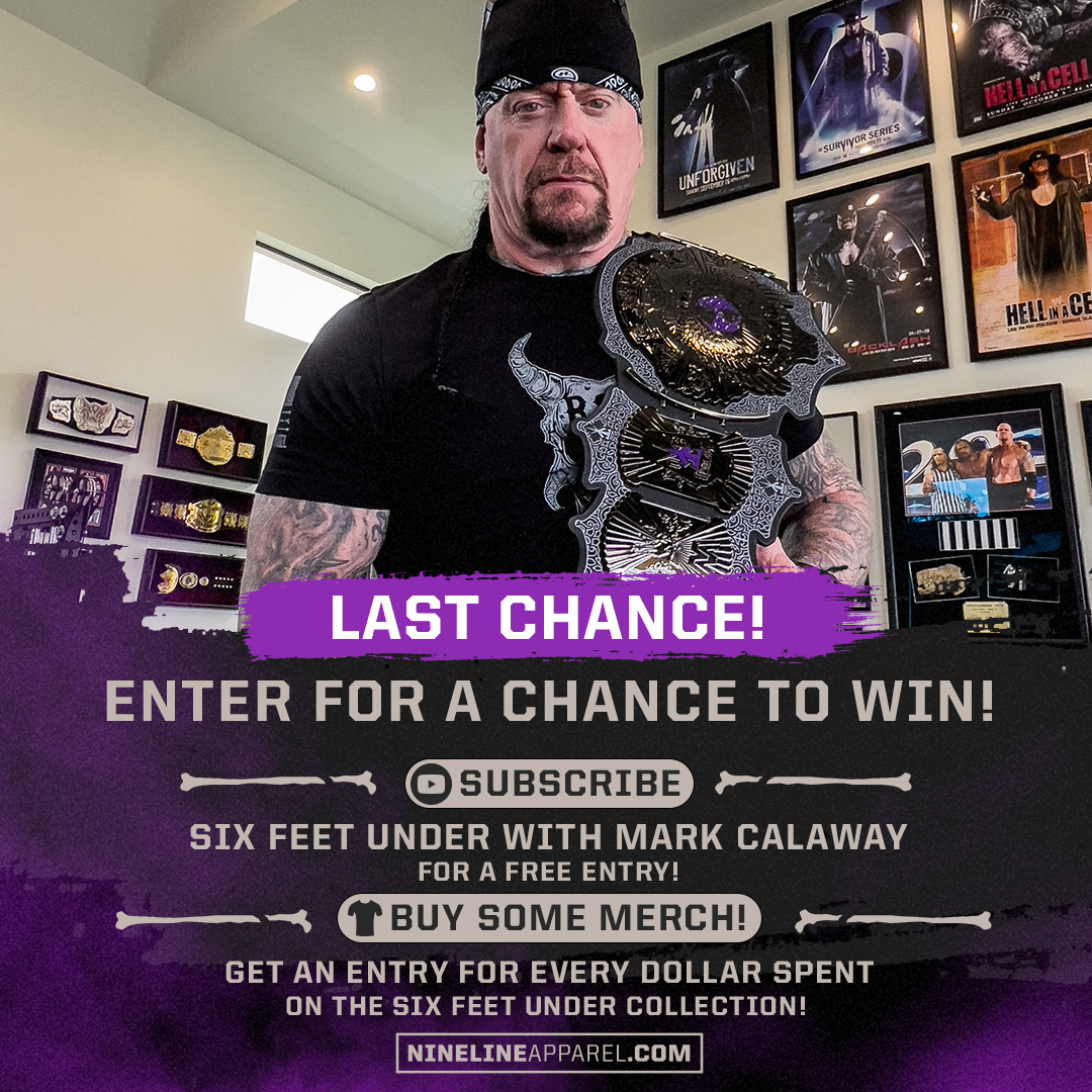 ☠️ LAST CHANCE TO WIN A 30TH ANNIVERSARY WWE BELT SIGNED BY THE UNDERTAKER

Shop the new Six Feet Under Collection at sixfeetundermerch.com
One entry per every dollar spent!!!

#wwe #wrestling #undertaker #ninelineapparel #sixfeetunder

**See Terms and Conditions for Details