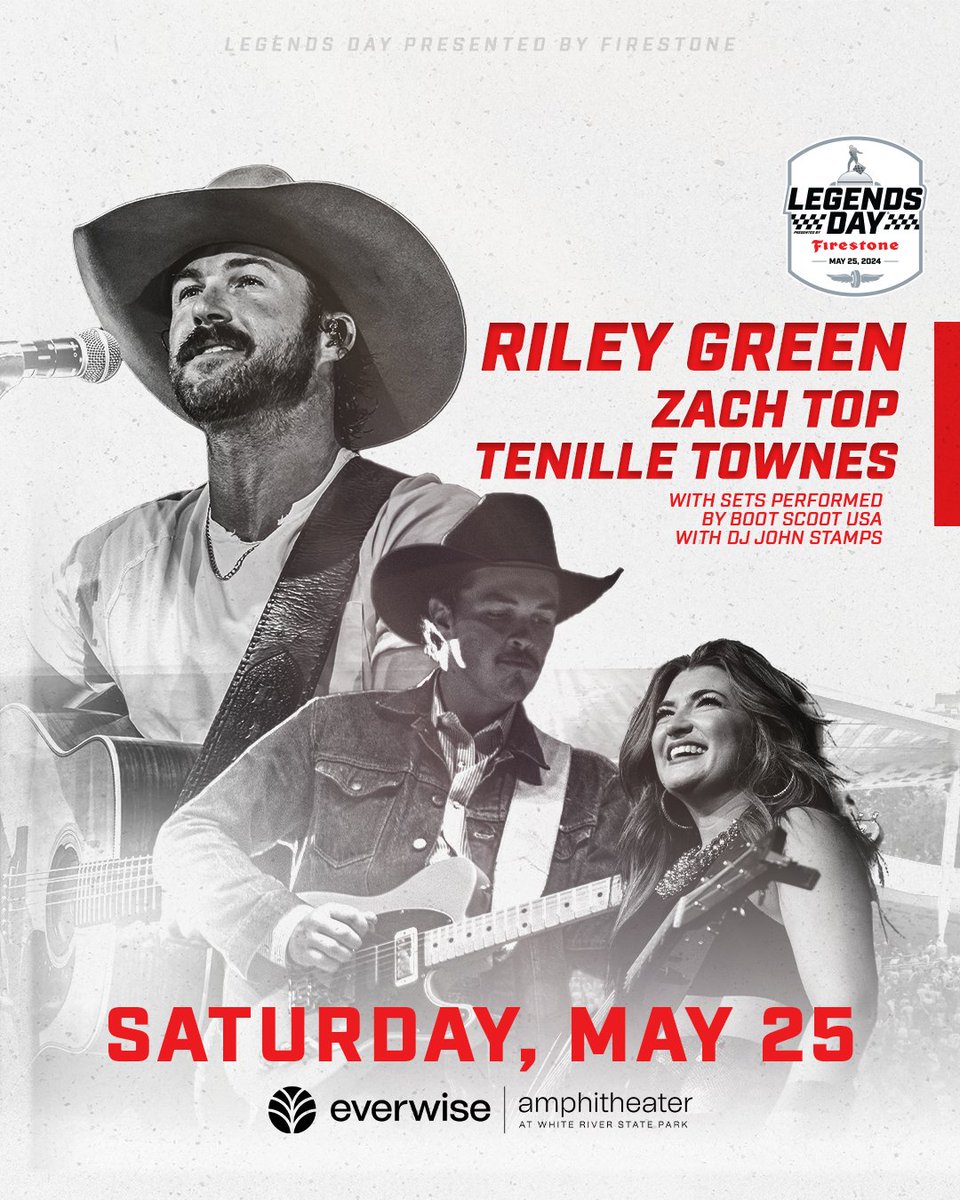 Welcome to #LegendsDay, @Zachtopmusic & @tenilletownes! These two will join @RileyGreenMusic for the @FirestoneRacing Legends Day concert at @EverwiseAmpWRSP the night before the #Indy500! 🎟️ >>> livemu.sc/3OxS9cb #ThisIsMay | #INDYCAR