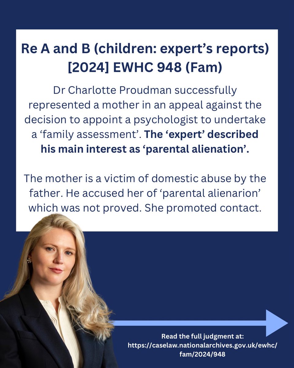 Second successful appeal by a victim who challenged the court’s decision to order a psychological assessment from an expert in ‘parental alienation.’ Mother is a victim of domestic abuse and had never ‘alienated’ the children. @MyCafcass and the father opposed the appeal and…