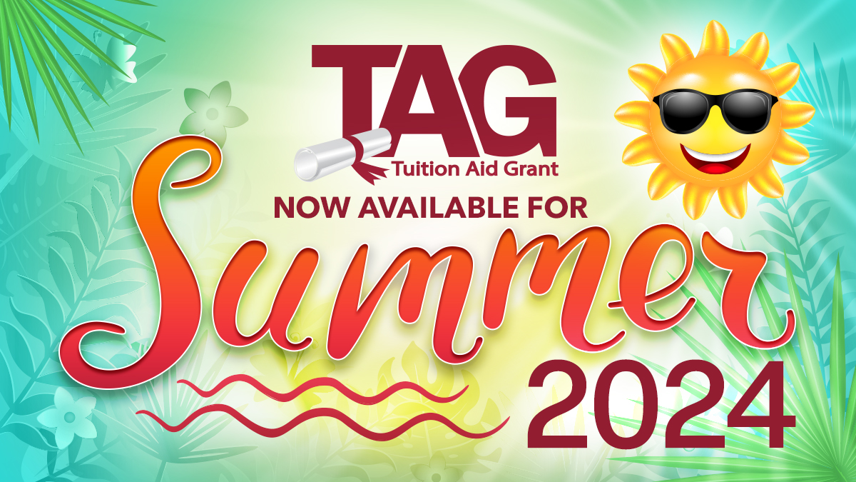 If you're an NJ college student receiving Tuition Aid Grants (TAG), you may be eligible for Summer TAG!

🌅Taking summer courses at your current college/university can help you graduate sooner.

Talk to your financial aid office for more information about this financial aid.