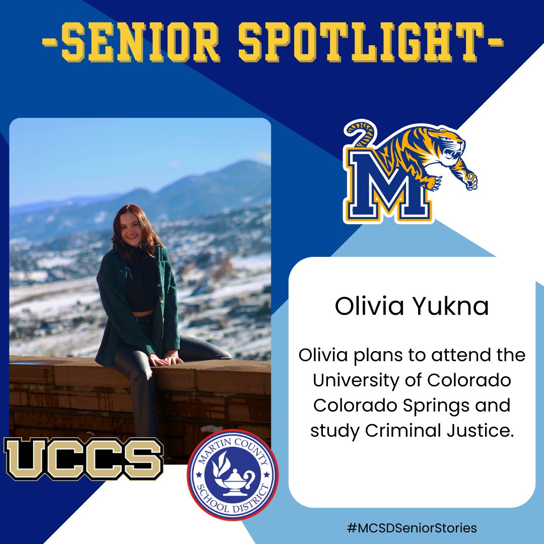 🎓#MCSDSENIORSTORIES🎓

This afternoon, we are shining a spotlight on @MartinCountyHi1 senior Olivia Yukna!

Olivia plans to attend @UCCS and study criminal justice and forensics.

🎉Congratulations, Olivia!🎉

#ALLINMartin👊 #PublicSchoolProud #Classof2024