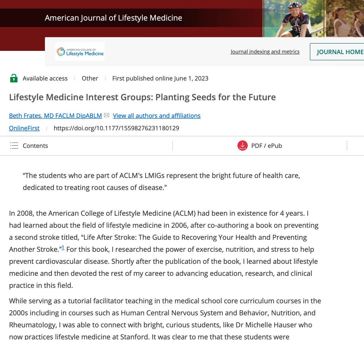 Delighted to share information about the @ACLifeMed and Lifestyle Medicine Interest Groups (LMIGs). Do you have an LMIG at your school or university? You can start one today! Please read the article for more information. #MedEd #MedTwitter #medstudents journals.sagepub.com/eprint/HTJXKCB…