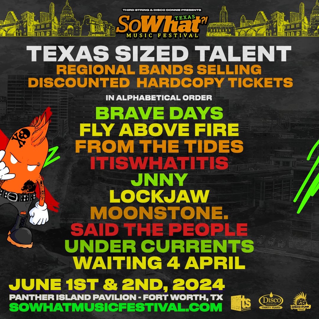 Say "howdy" to this Texas Sized Talent on So What?! 2024! 🤠 Head to IG and hit up any of these regional bands for discounted hard copy GA or VIP tix 👀

instagram.com/sowhatmusicfes…