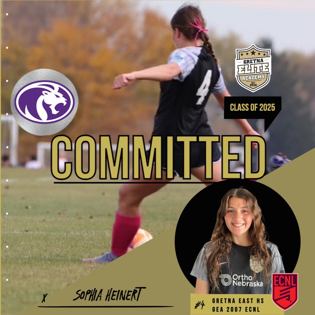 Friyay ✅ Now ➡️ Gretna East Griffon Next ➡️ North Alabama 🦁 Gretna, NE 🔜 Florence, AL Congratulations to Sophia Heinert (2007 ECNL) for verbally committing to the University of North Alabama👍 We are proud of you Sophia 👏 Leaders. Play. Here. #GEAECNL #ClassOf2025