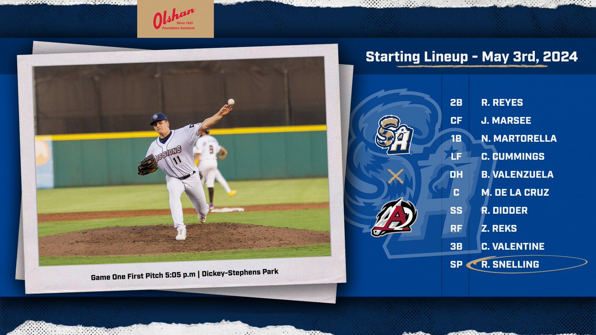 Let's Play Two! The Missions and Travelers will play a doubleheader tonight after Thursday's rain out. Game one comes your way at 5:05 p.m. Game two to follow shortly after. Game one lineup brought to you by @OlshanSince1933.
