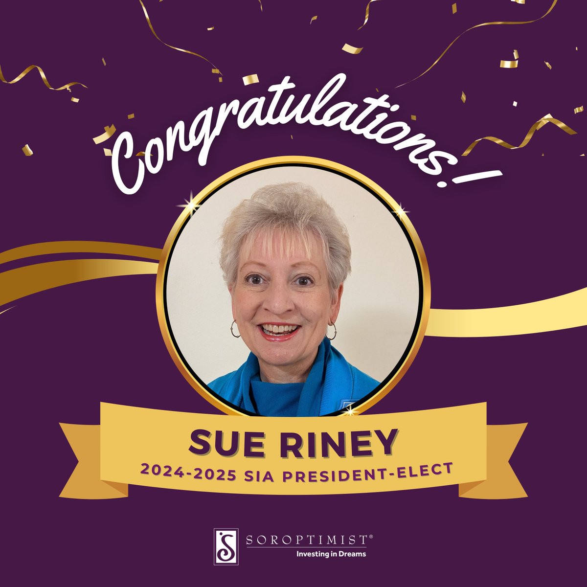Congratulations to Sue Riney, SI/Oak Harbor, WA (Northwestern Region), who has been elected to serve as the 2024-2025 SIA President-elect! View the election results: soroptimist.imgix.net/05-for-members…